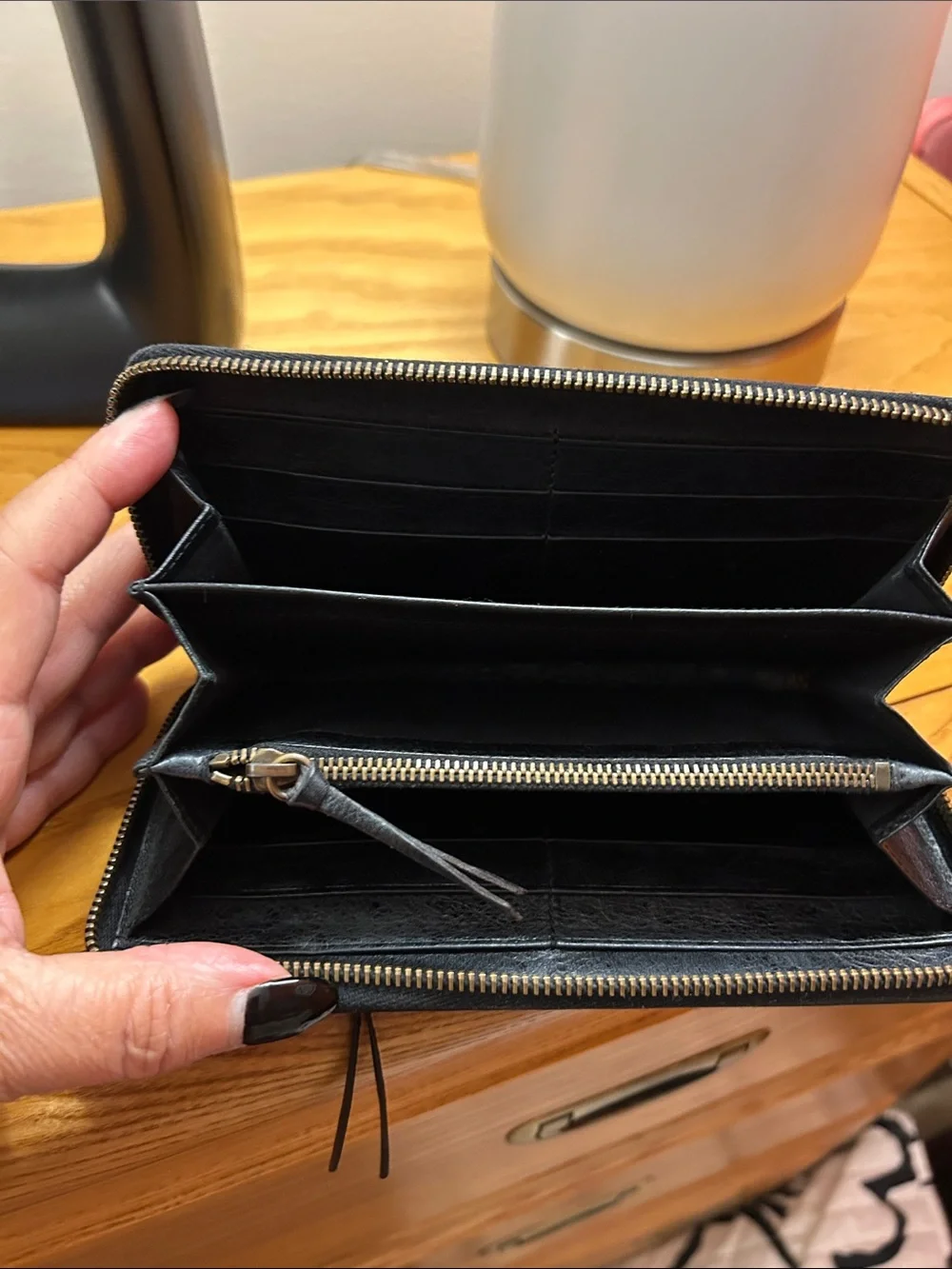 Balenciaga Black Leather Zip-Around Wallet with Gold Hardware